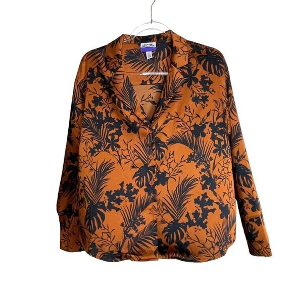 Future Collective Kahlana Barfield Brown Blouse‎ Black Brown  Palm S Satin - Picture 3 of 6